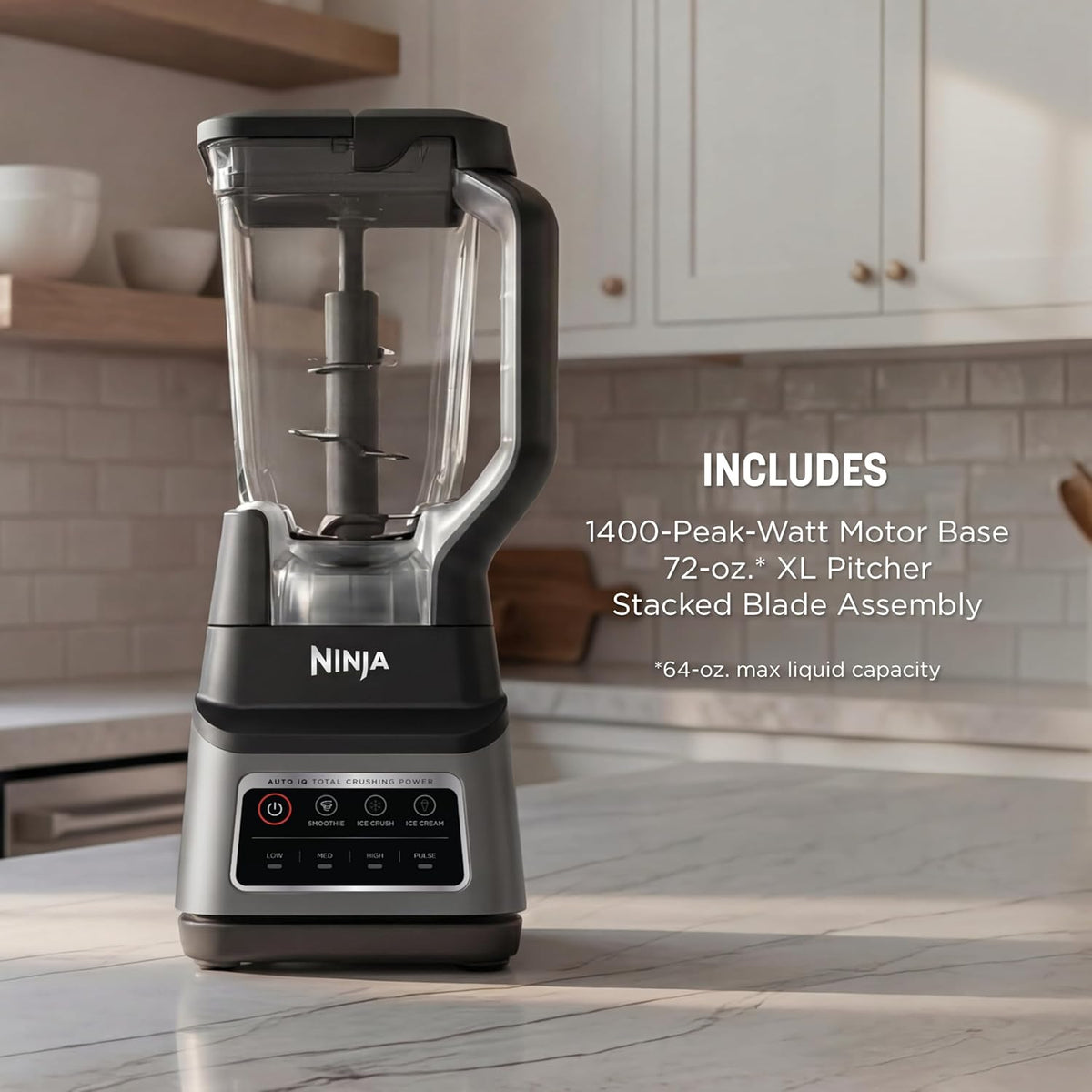 Ninja Professional Plus Blender, Auto-iQ, 1400W, 72oz Pitcher, BN701 | 1400 peak-watt motor, 3 Auto-iQ presets for smoothies, frozen drinks & ice cream. Total Crushing blades. Dishwasher safe.