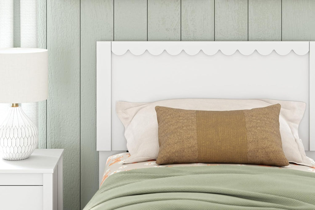 Signature Design by Ashley Hallityn Twin Scalloped Bed Frame, White | Scalloped headboard for cottage charm, Durable engineered wood, 350-lb capacity platform design
