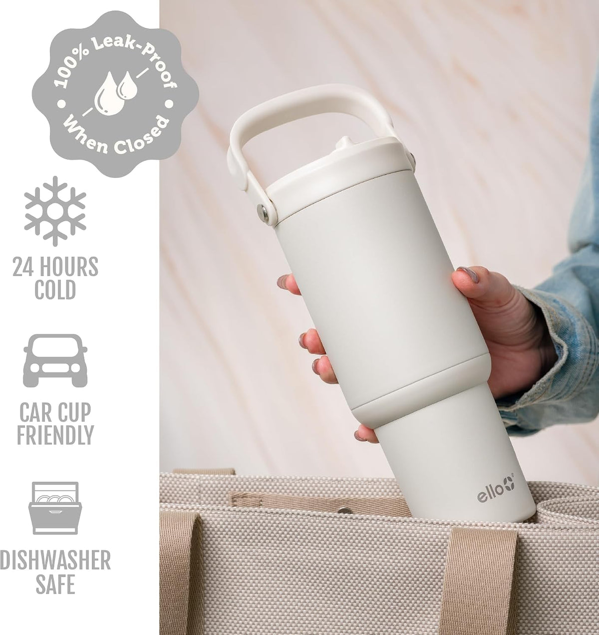 Ello Oasis Go+ 26oz Insulated Stainless Steel Tumbler with Straw, Mineral