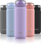 Ello Cooper 22oz Stainless Steel Water Bottle with Straw and Carry Handle, Double Walled and Vacuum Insulated Metal, Leak Proof Locking Lid with Soft Silicone Spout, Reusable, BPA Free, Lilac