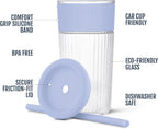 Ello Ava 18oz Glass Tumbler with Straw and Lid for Iced Coffee, Blueberry