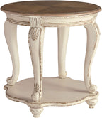 Ashley Realyn 60" Home Office Desk with USB Charging & Round End Table, Chipped White
