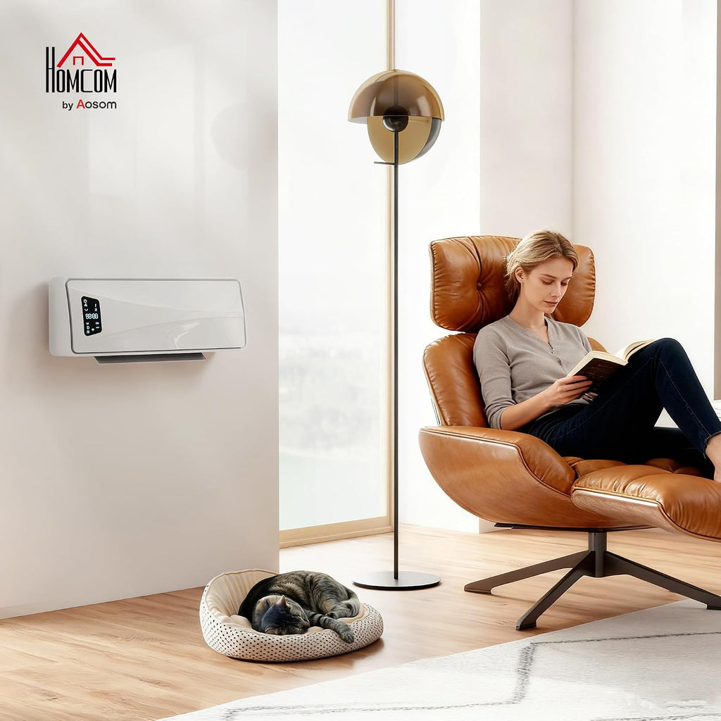HOMCOM Electric Heater 2000W Ceramic Wall Mounted Space Heater Fan White