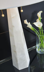 Signature Design by Ashley Laurellen Alabaster Table Lamp, Dual Pull Chain | White stone resin blend, 60W max per socket, Marble table lamp alternative, Luxe modern bedroom decor, 90-inch power cord