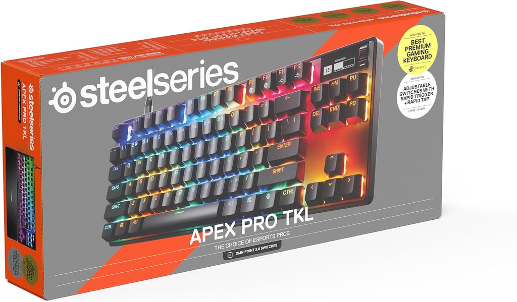 SteelSeries Apex Pro TKL Gen 3 Gaming Keyboard - OmniPoint 3.0 Analog Magnetic Switches, QuickSet Auto-Presets (Rapid Trigger, Rapid Tap/SOCD, Protection Mode), OLED, RGB, PBT, USB-C, English QWERTY