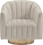 Signature Design by Ashley Swivel Barrel Accent Chair, Pearl, Penzlin | Textured velvet barrel chair with brass-tone metal pedestal base, Cozy lounge seating for reading nooks
