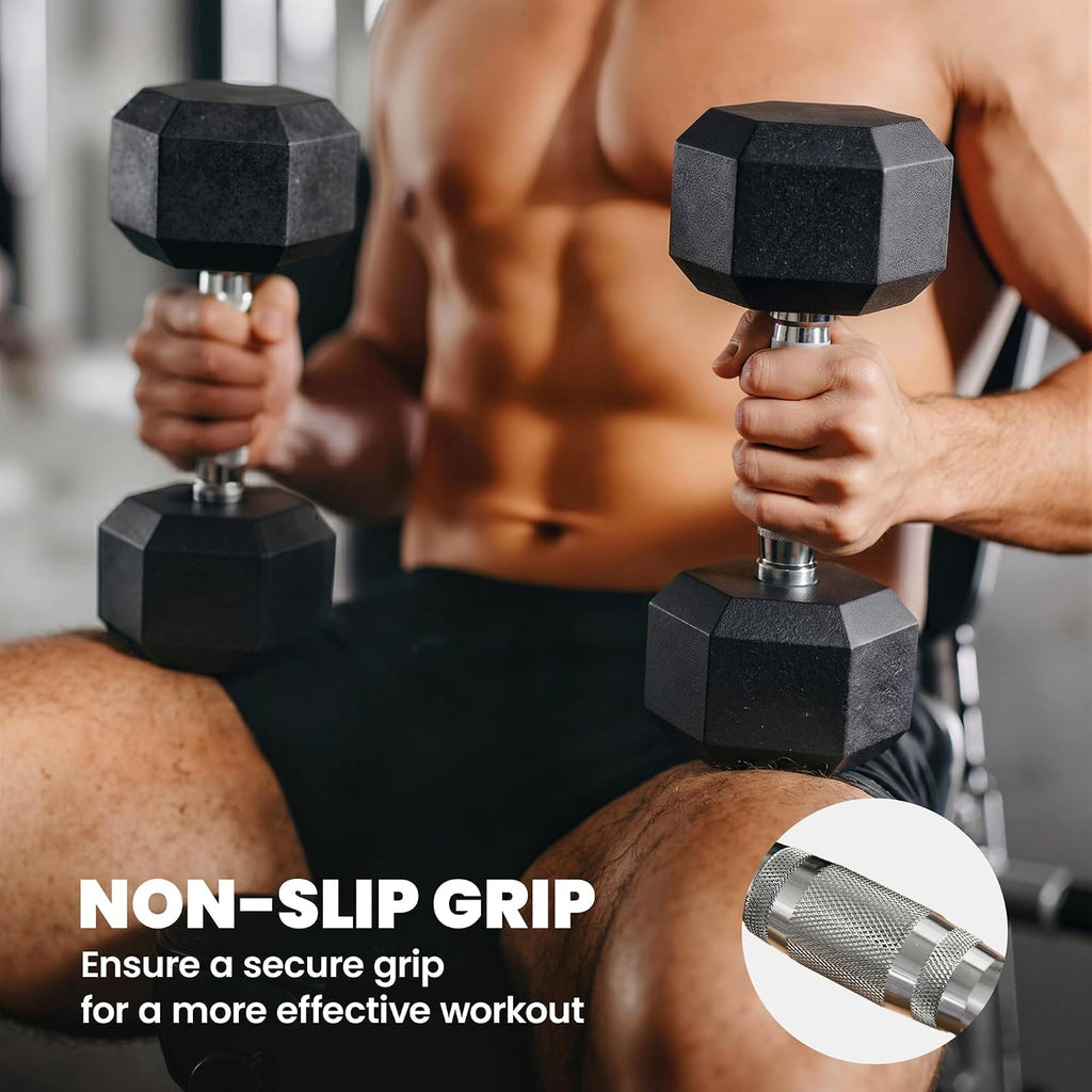 HOMCOM 2x4kg/2x5kg/2x6kg/2x8kg/2x10kg Rubber Hex Dumbbell Set Anti-Rolling Free Weights Dumbbells Pair with Knurled Grip for Home Gym Strength Training Exercise