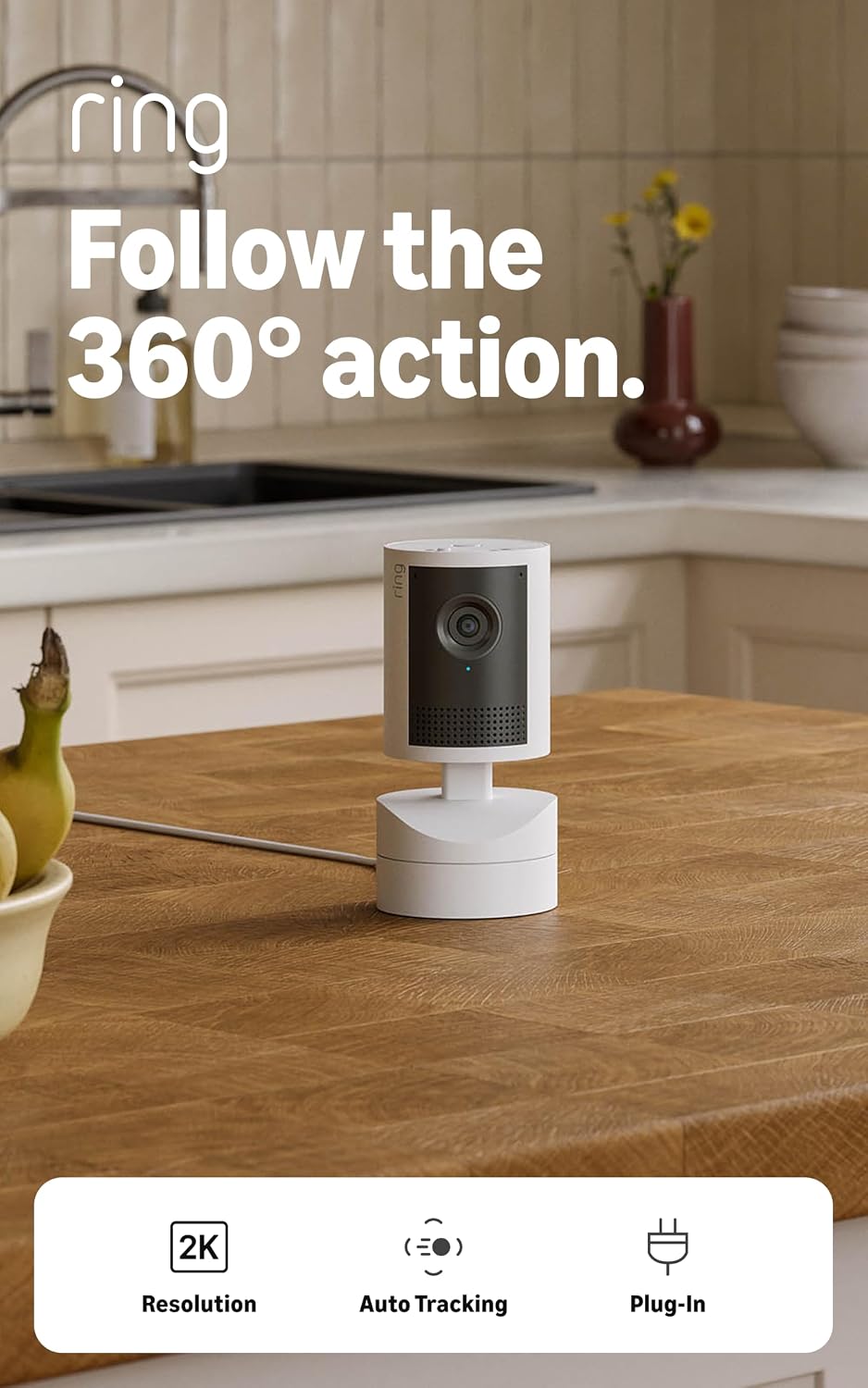 Ring Pan-Tilt Indoor Camera 2K (newest gen), Plug-In, 360° Coverage, Auto Tracking, Pet Camera, Retinal 2K Video, 6x Enhanced Zoom, Business or House security, Alternative to CCTV