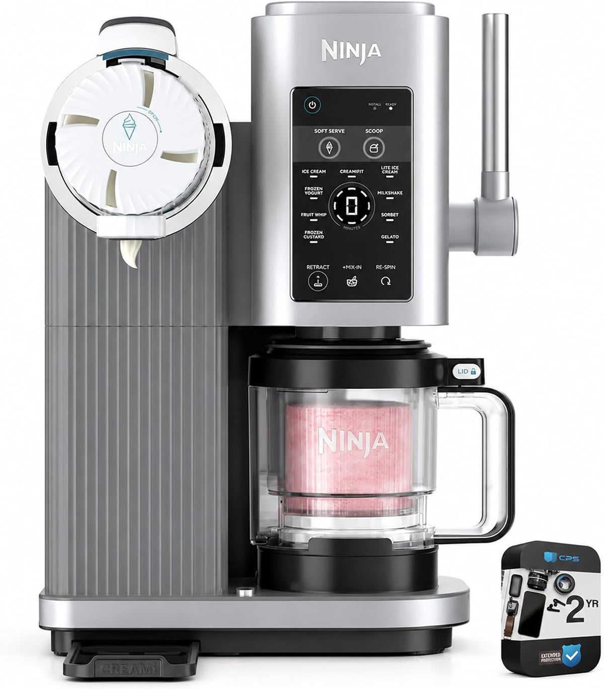 Ninja NC701 CREAMi Swirl 13-in-1 Soft Serve Ice Cream Machine (Renewed) Bundle with 2 YR CPS Enhanced Protection Pack