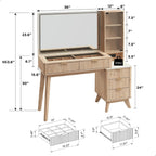 T4TREAM 48" Fluted Makeup Vanity Desk with 36" Lighted Mirror, Oak