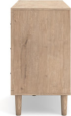 Signature Design by Ashley 6 Drawer Bedroom Dresser, Light Oak, Cielden | Textured beige faux cane fronts, Bronze knobs, Quick assembly, Contemporary coastal bedroom decor