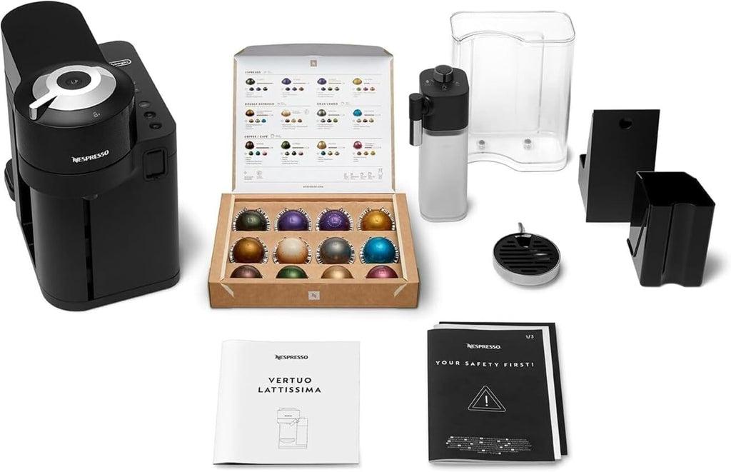 De'Longhi Nespresso Vertuo Lattissima ENV300.B, Automatic Coffee Machine with Automatic Milk Frother, Single-Serve Capsule Coffee Machine, 5 Cup Sizes, 1500W, Matt Black & Glossy