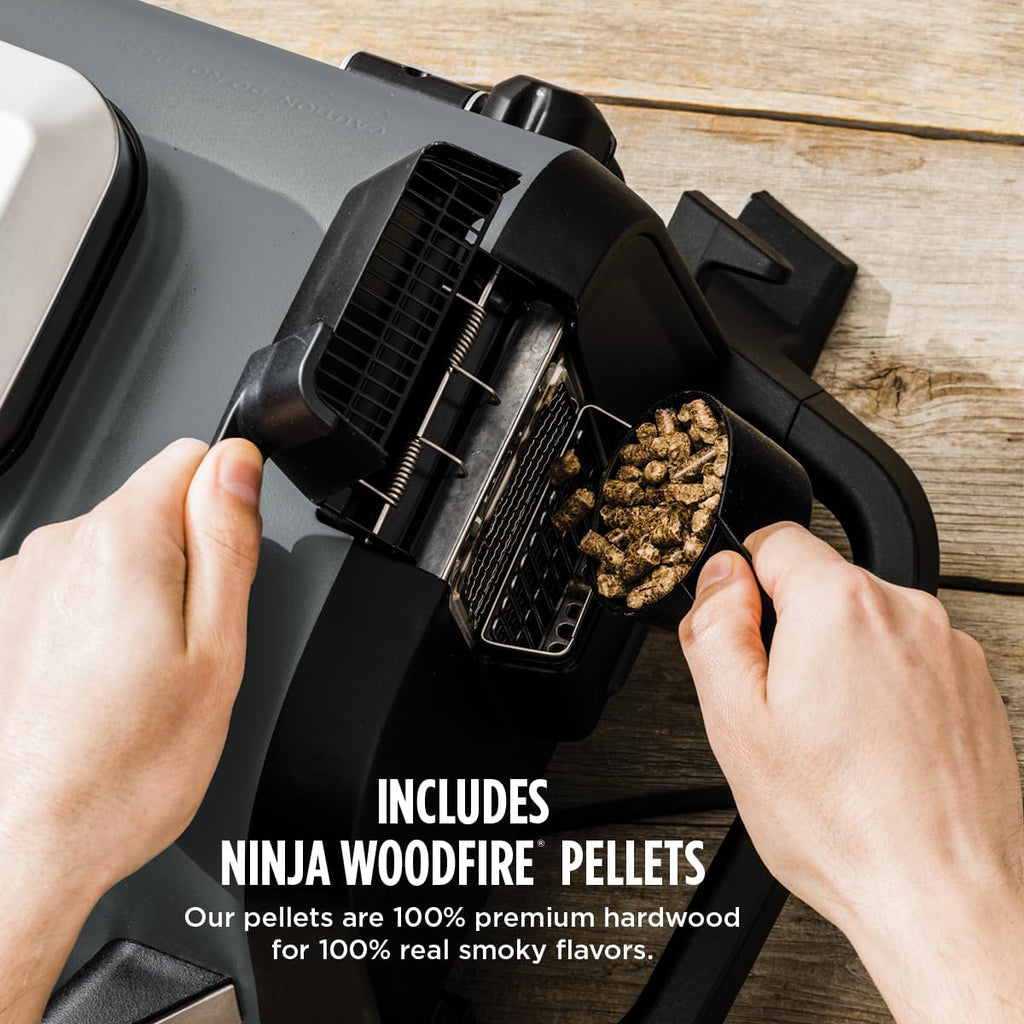 Ninja Woodfire™ Pro Outdoor Grill with Built-in Thermometer, OG751 | Ninja Woodfire Pro Grill uses wood pellets & electric power, with a built-in thermometer for perfect, no-guesswork cooking