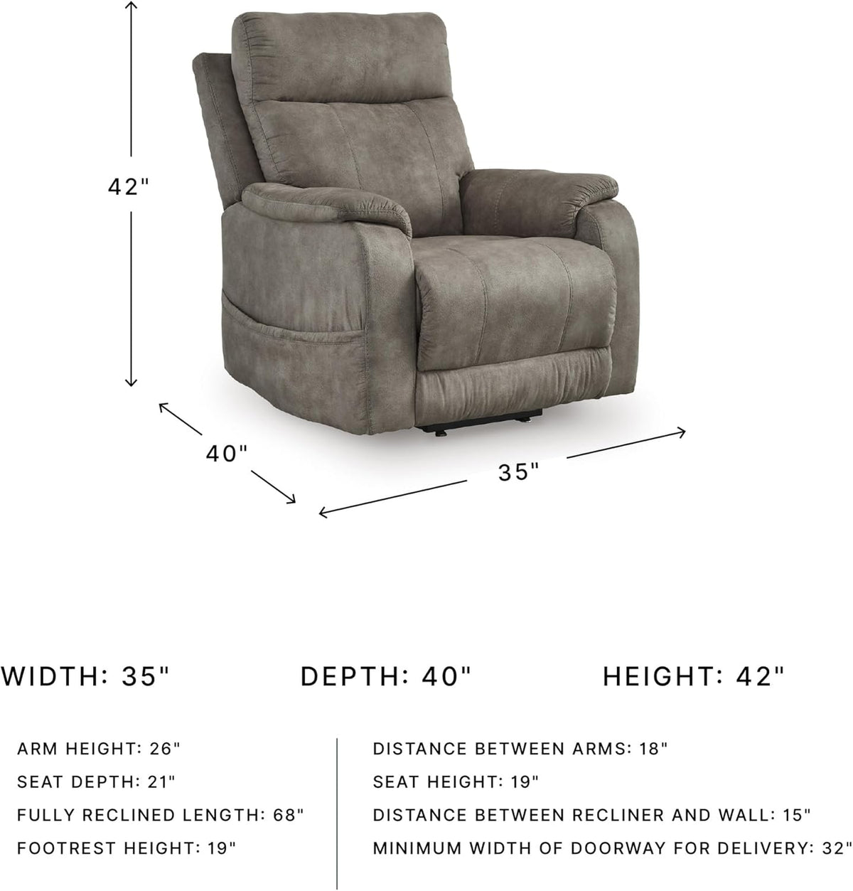 Signature Design by Ashley Dual Motor Power Lift Recliner, Heat & Massage | Fossil suede faux leather, Lift chairs recliners for elderly, Independent back and footrest, Crestmeade Series