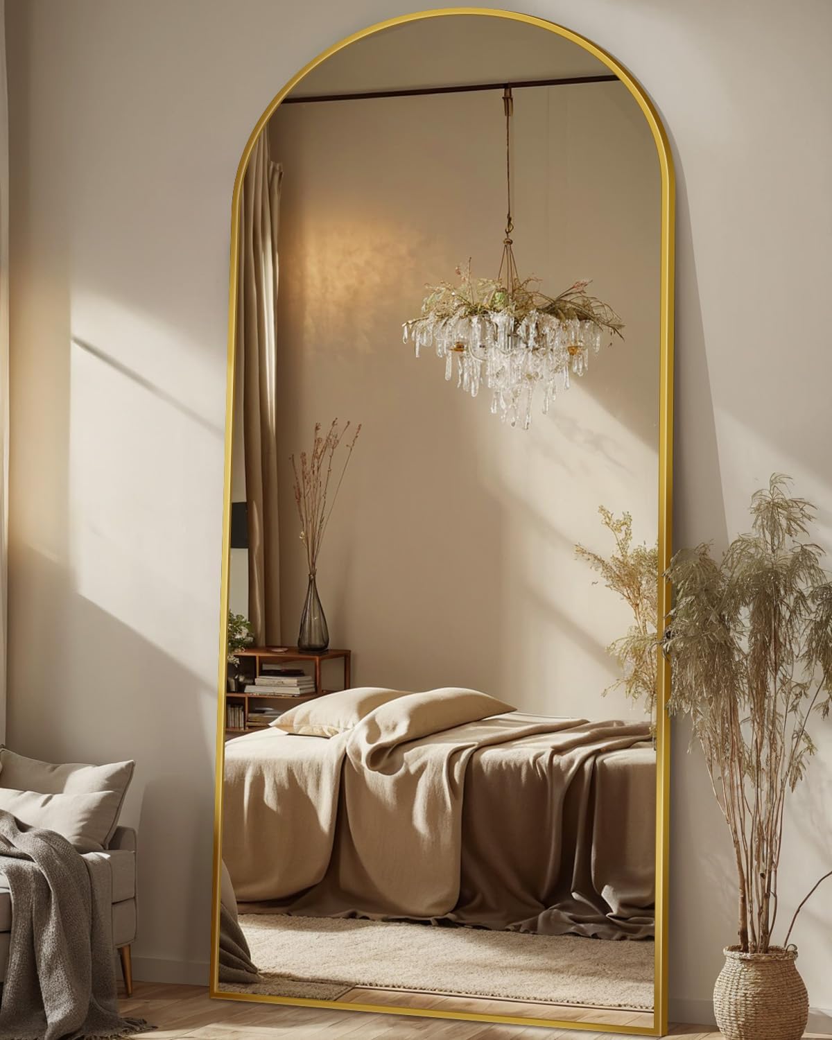 Antok 58" x19” Arched Full Length Mirror, Floor Mirror with Stand,Gold