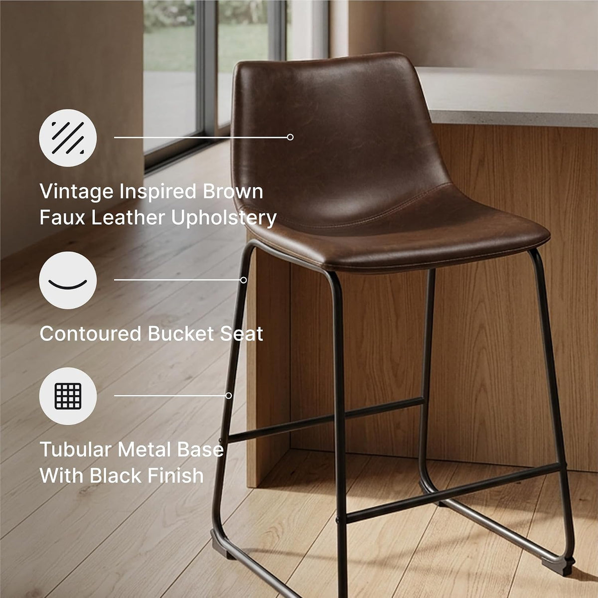 Signature Design by Ashley Counter Height Bar Stools, Set of 2, Brown