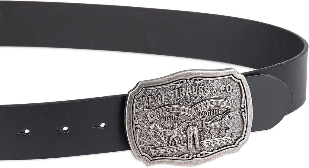 Levi’s Men’s Leather Jean Belt with Removable Plaque Buckle, Western‑Style Cowboy Belt for Everyday Wear