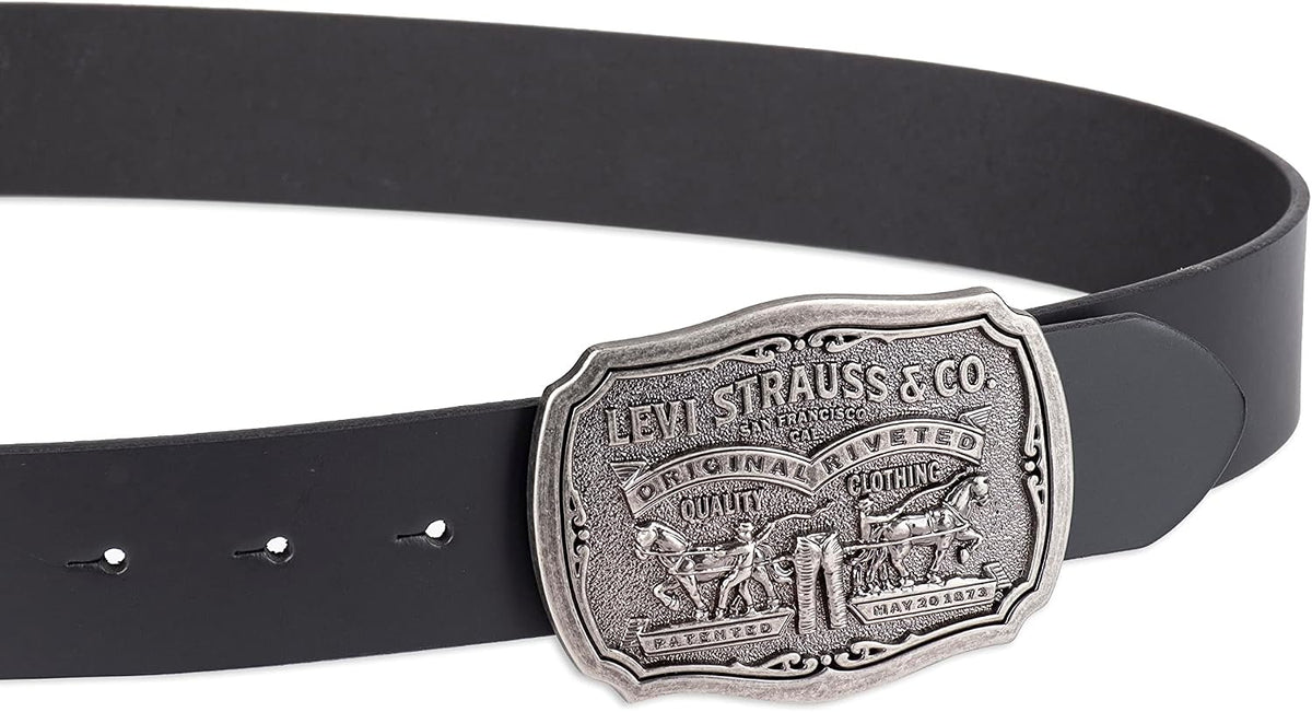 Levi’s Men’s Leather Jean Belt with Removable Plaque Buckle, Western‑Style Cowboy Belt for Everyday Wear