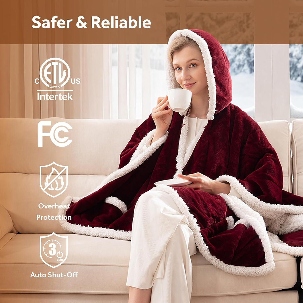 Westinghouse Wearable Heated Throw Blanket Flannel Sherpa 50x60 Inch Red