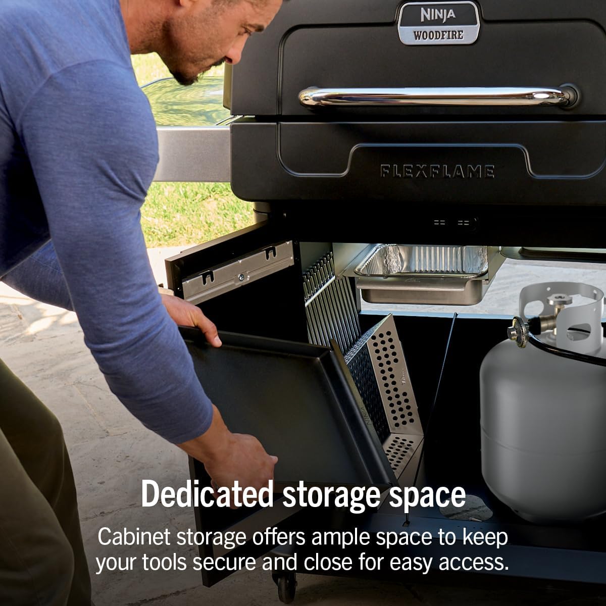 Ninja FlexFlame Grill & Smoker, Electric & Propane, 5-in-1, Black,PG301BK | Ninja FlexFlame is a 5-in-1 grill, smoker & griddle with precise 200-600°F control, fitting 3 chickens or 4 rib racks
