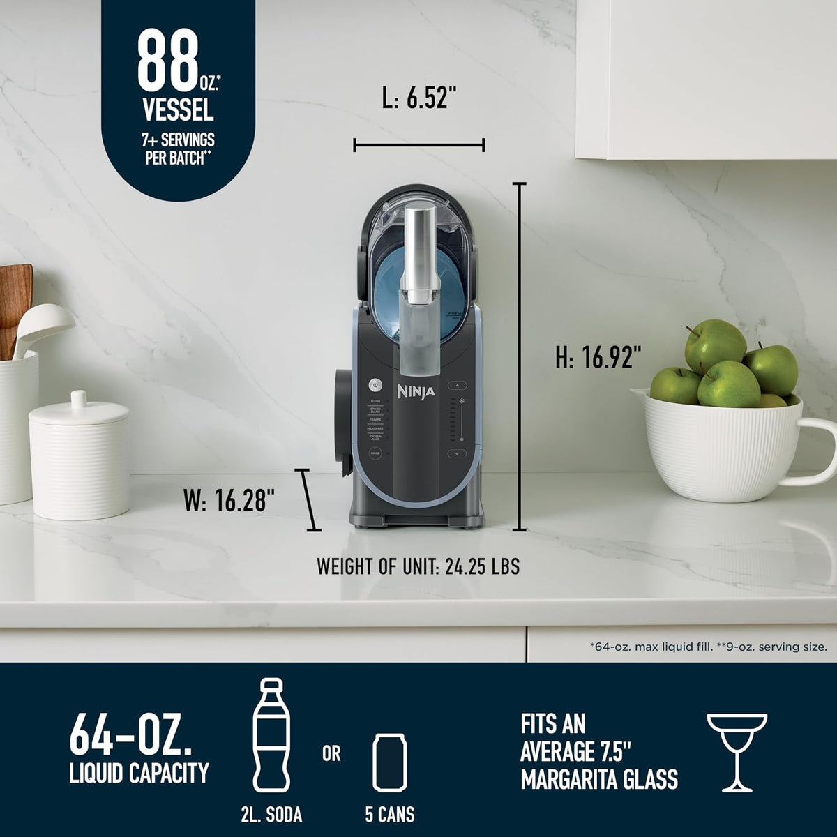 Ninja SLUSHi Professional Frozen Drink Maker with RapidChill Technology, 88 oz. Frozen Drink & Slushie Machine, 5 Preset Programs, Frozen Margaritas, Frappés, and More, Margarita, FS301TG