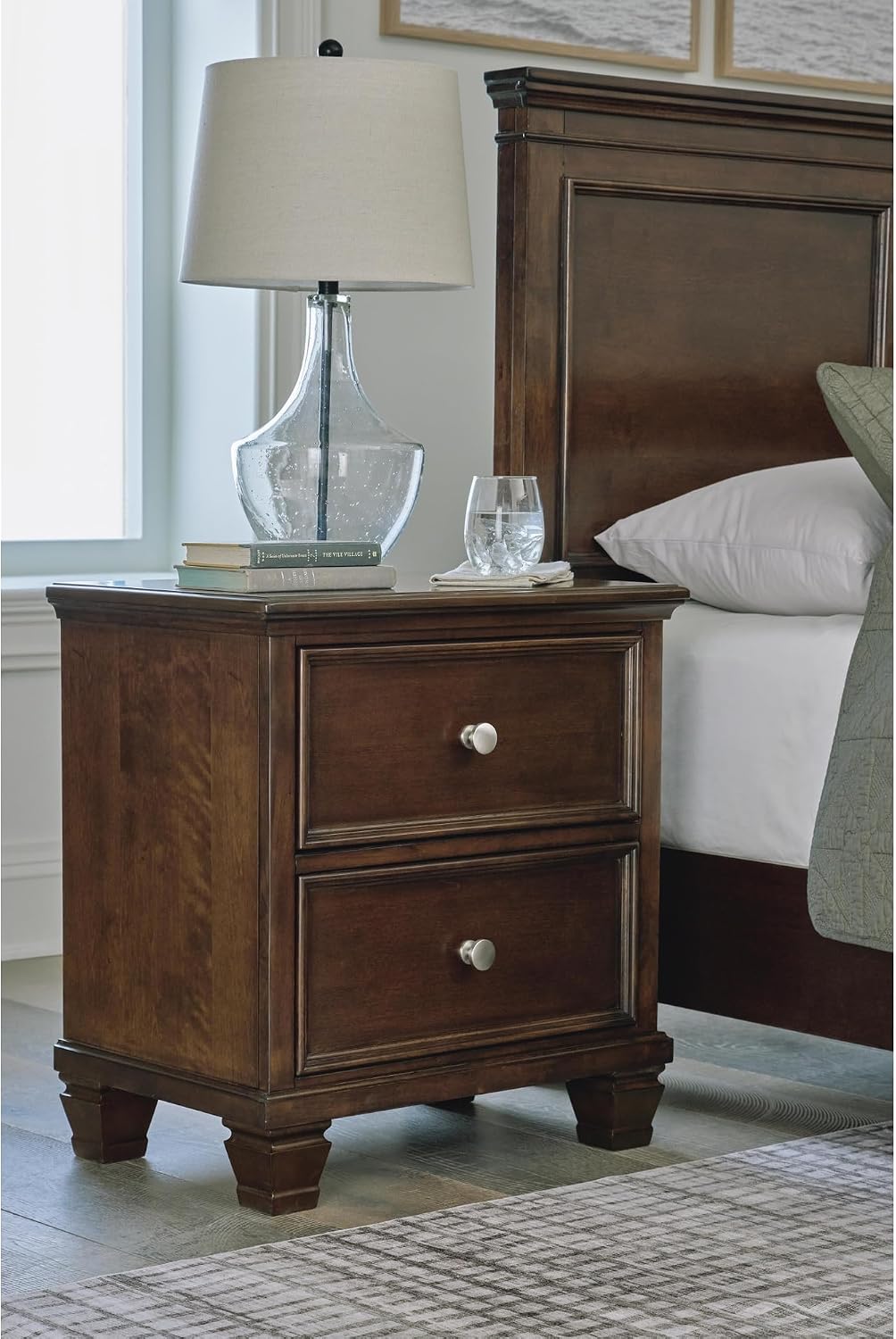 Signature Design by Ashley Danabrin Classic 2 Drawer Nightstand for Bedroom, 26.63" Tall, Dark Brown