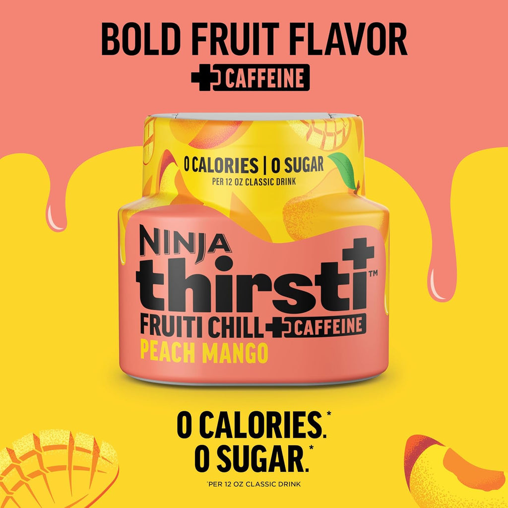 Ninja Thirsti Flavored Water Drops, Fruiti Chill+ Peach Mango with Caffeine | Zero Calories, Zero Sugar, 3 Pack, Compatible with Ninja Thirsti Drink Systems - WC1000, WC2000 & WC3000 Series, WCFPCMGAM