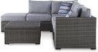 Signature Design by Ashley Petal Road 4-Piece Outdoor Patio Furniture Set, Modular Loveseat Sectional with Storage Table, Rust-Free Aluminum and Resin Wicker, Ideal for Backyard Seating, Gray