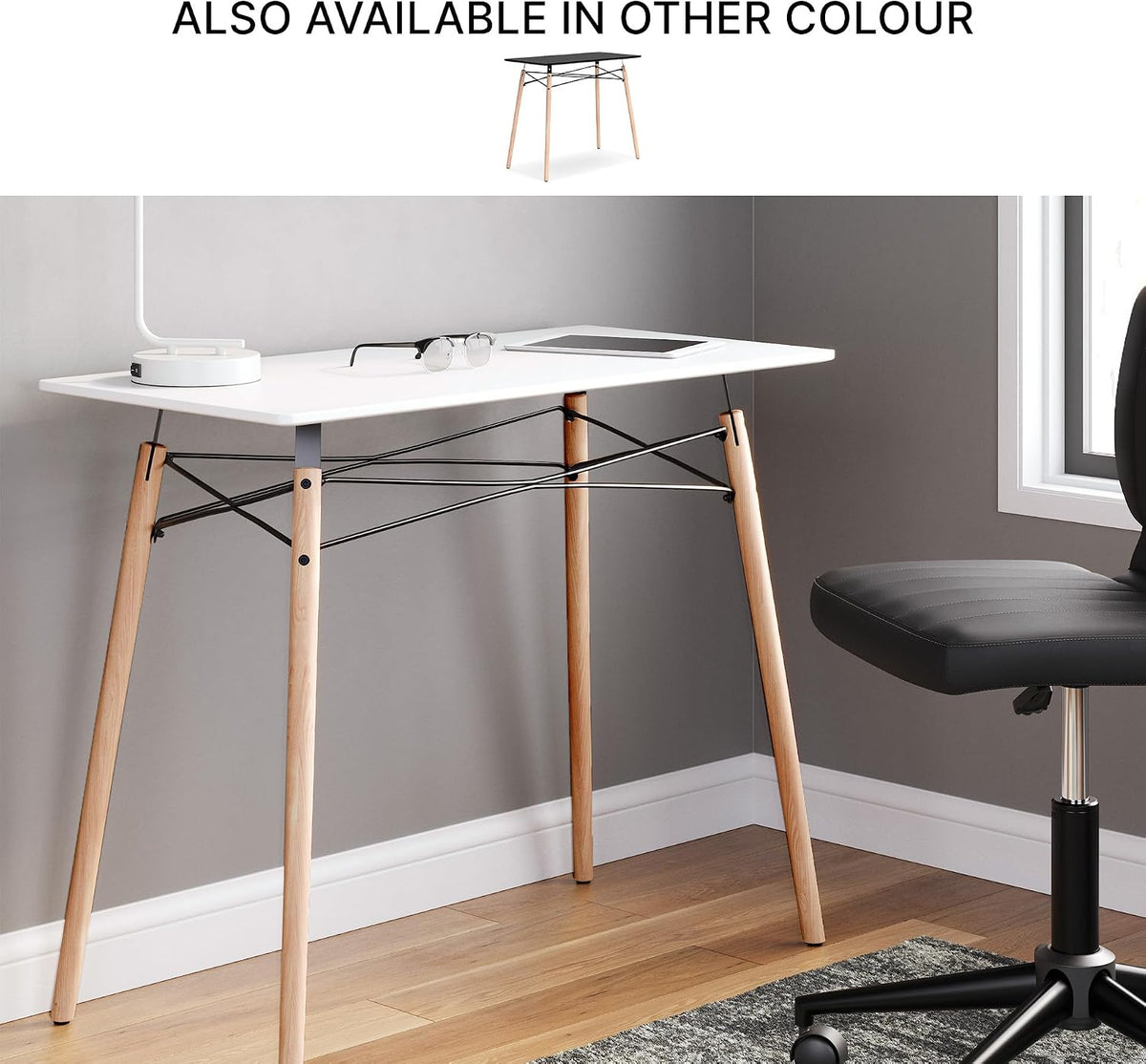 Signature Design by Ashley Jaspeni Industrial Home Office Desk, Painted White Top, Black Metal Framework, Wood, 36" W x 18" D x 29.75" H, White & Light Brown