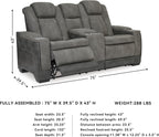 Signature Design by Ashley Power Reclining Loveseat with Console, Gray | Water-resistant faux leather, Zero-gravity recline, Easy View adjustable headrest, Wireless charging, Next-Gen Durapella