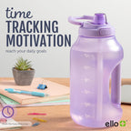 Ello Hydra 64oz Half Gallon Water Jug with Handle and Motivational Time Markers for All Day Hydration, Plastic Reusable Water Bottle with Straw and Locking, Leak Proof Lid, BPA Free, Halogen Blue