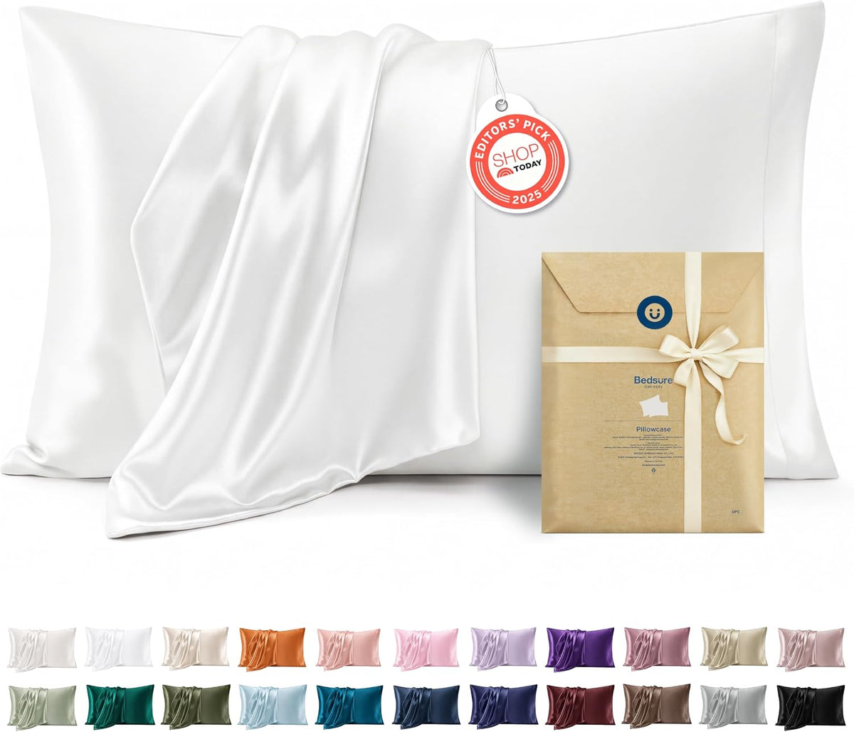 Bedsure Satin Pillowcase Standard Set of 2, Silky Pillow Cases, Beige