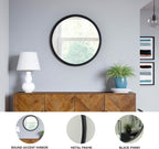 Signature Design by Ashley 31 Inch Round Black Wall Mounted Accent Mirror | Spacious 30 inch inner glass with thin metal frame, Modern decor for living rooms and dressing rooms, Brocky Series