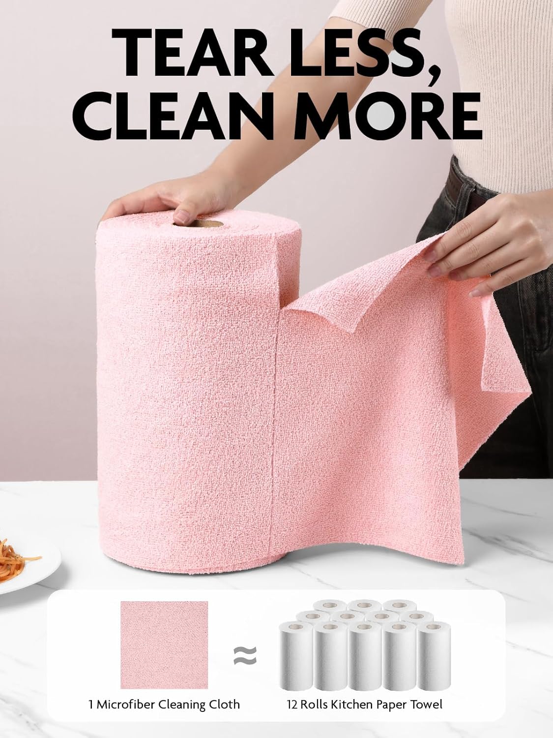 Fantasticlean Microfiber Cleaning Cloth Roll -75 Pack, 12" x 12" (Pink)