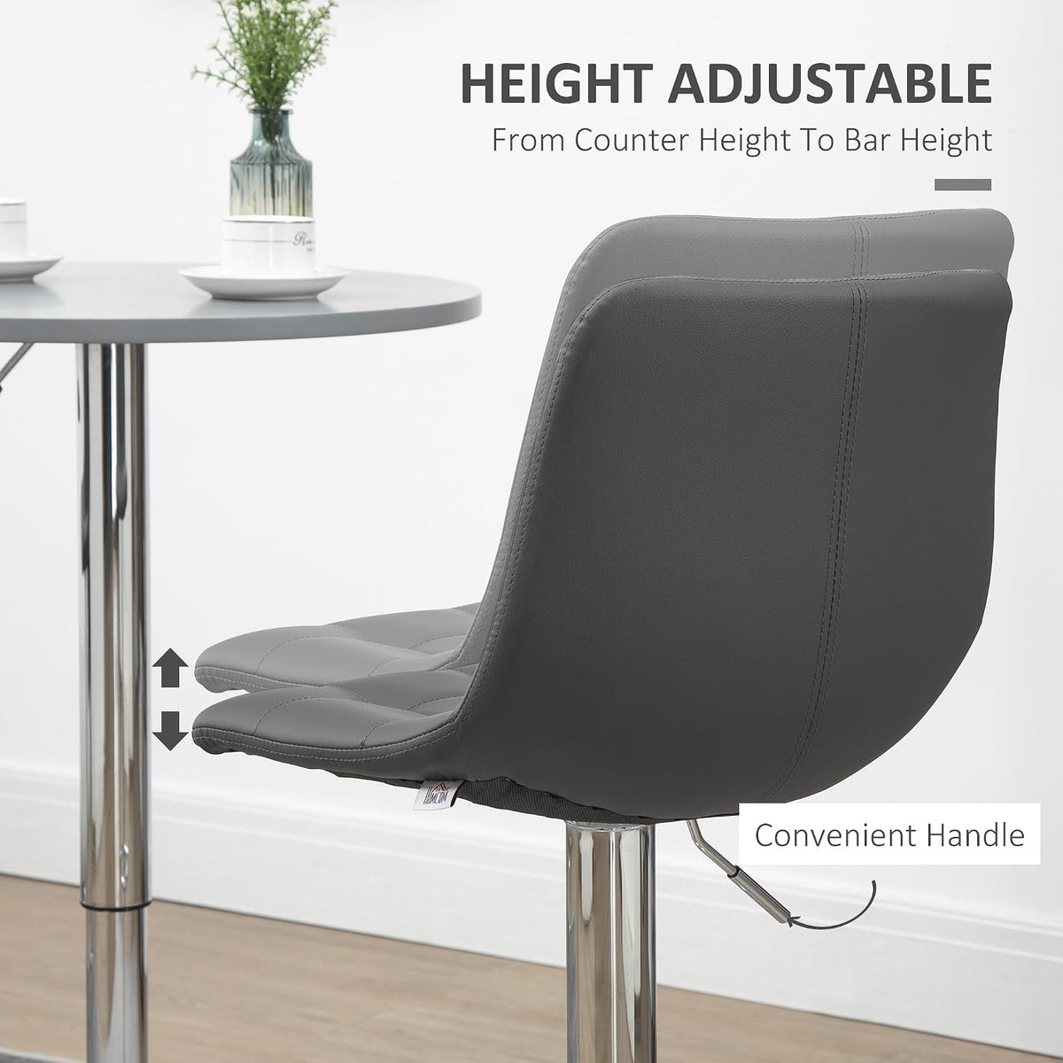 HOMCOM Adjustable Bar Stools Set of 2 Swivel for Kitchen Counter Grey