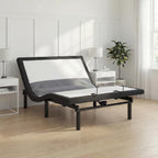 Signature Design by Ashley Adjustable Bed Frame Full Size with Audio | Sturdy metal adjustable bed with lumbar support, Built-in massage and wireless speakers, Charcoal gray upholstery