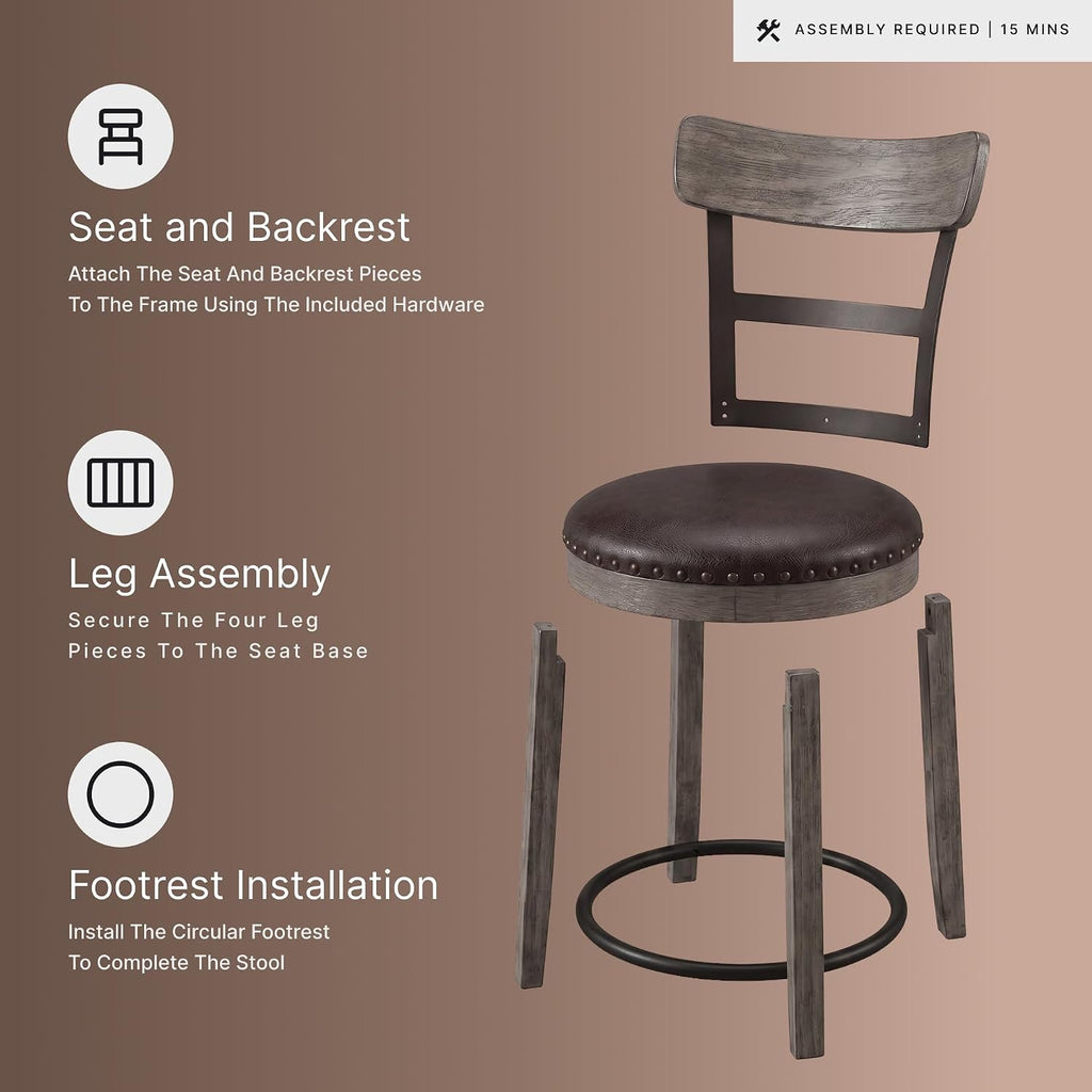 Signature Design by Ashley Pinnadel Counter Height Swivel Bar Stool, Brown