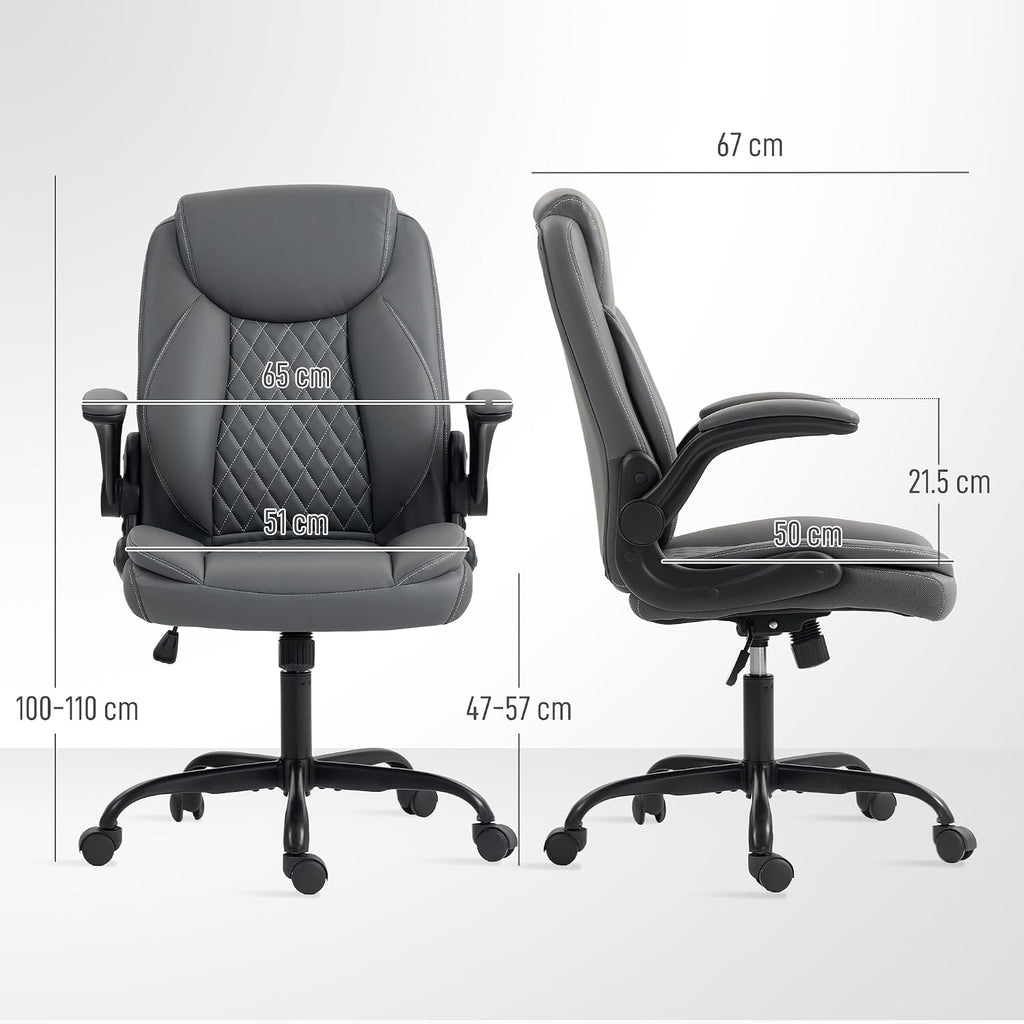 HOMCOM Executive Office Chair with Flip-Up Armrests for Home Charcoal Grey