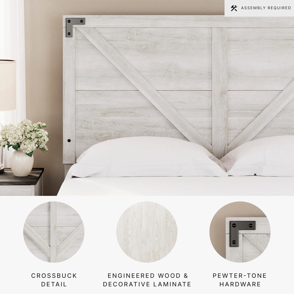 Signature Design by Ashley Shawburn Queen Headboard Only, Whitewash | Crossbuck panel style, Engineered wood (MDF/particleboard/plywood) and decorative laminate, Fits standard metal frames