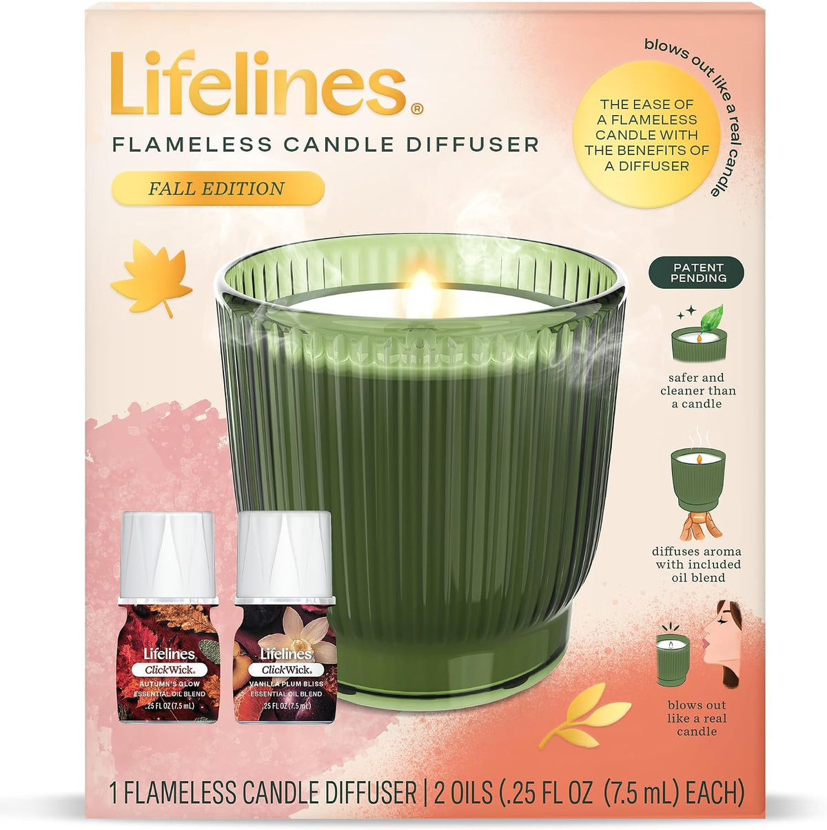 Lifelines Flameless Candle Diffuser with 2 Clickwick Essential Oil Blends