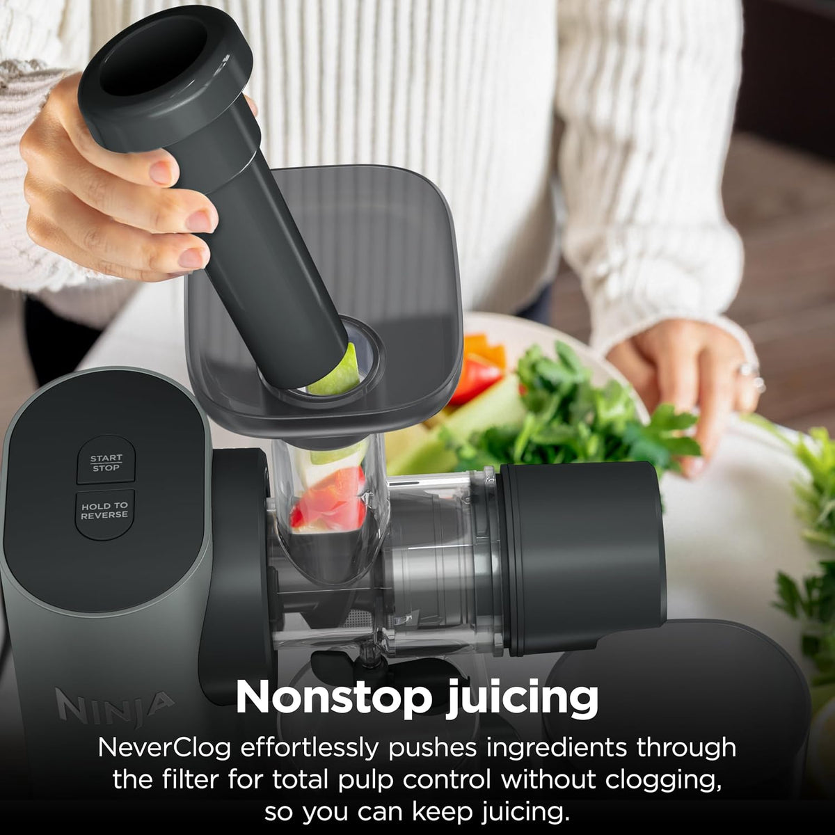 Ninja NeverClog 3-in-1 Juicer, Slicer & Shredder, 32oz Vessel, JC152 | NeverClog auger juices non-stop, plus slicing & shredding attachments. Total Pulp Control, 32-oz vessel, dishwasher safe