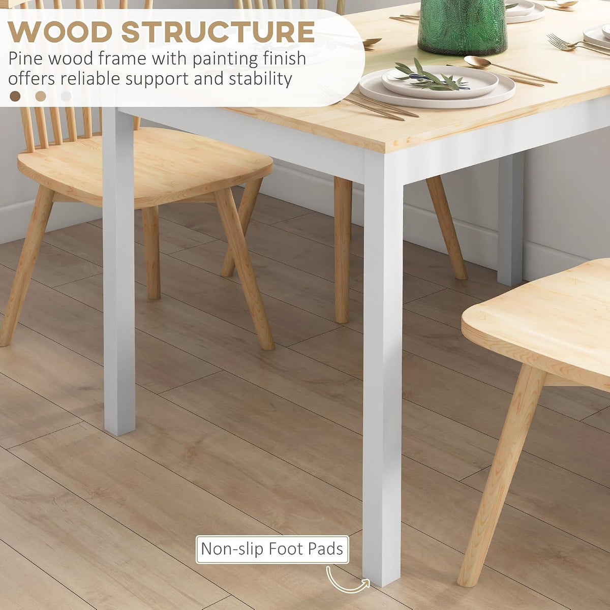 HOMCOM Dining Table for 4 Solid Wood Farmhouse Natural 120 x 75 x 75cm