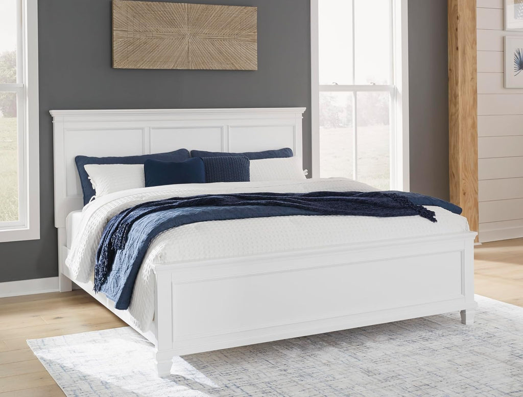 Signature Design by Ashley Headboard Only, King/California King, White | 52-inch height, Hardwood solids and durable engineered wood (MDF) substrate, Frame-mounted, Fortman Series