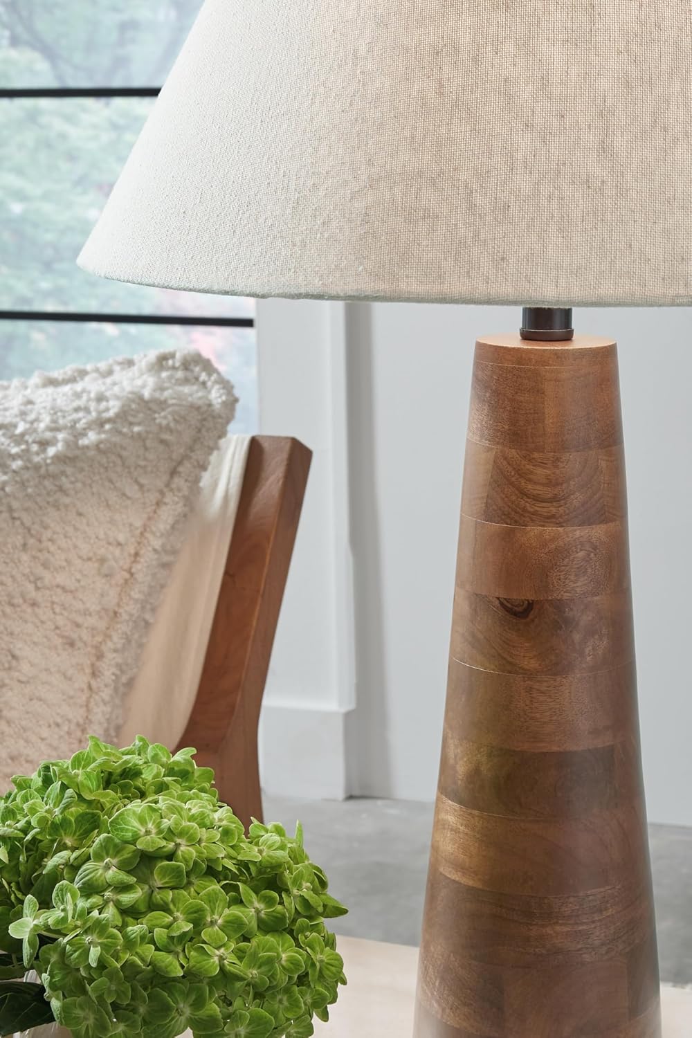 Signature Design by Ashley Danset 30" Tall Table Lamp, Honey Brown | Honey brown base crafted from wood products and other materials, Cotton empire hardback fabric shade, 3-way rotary switch