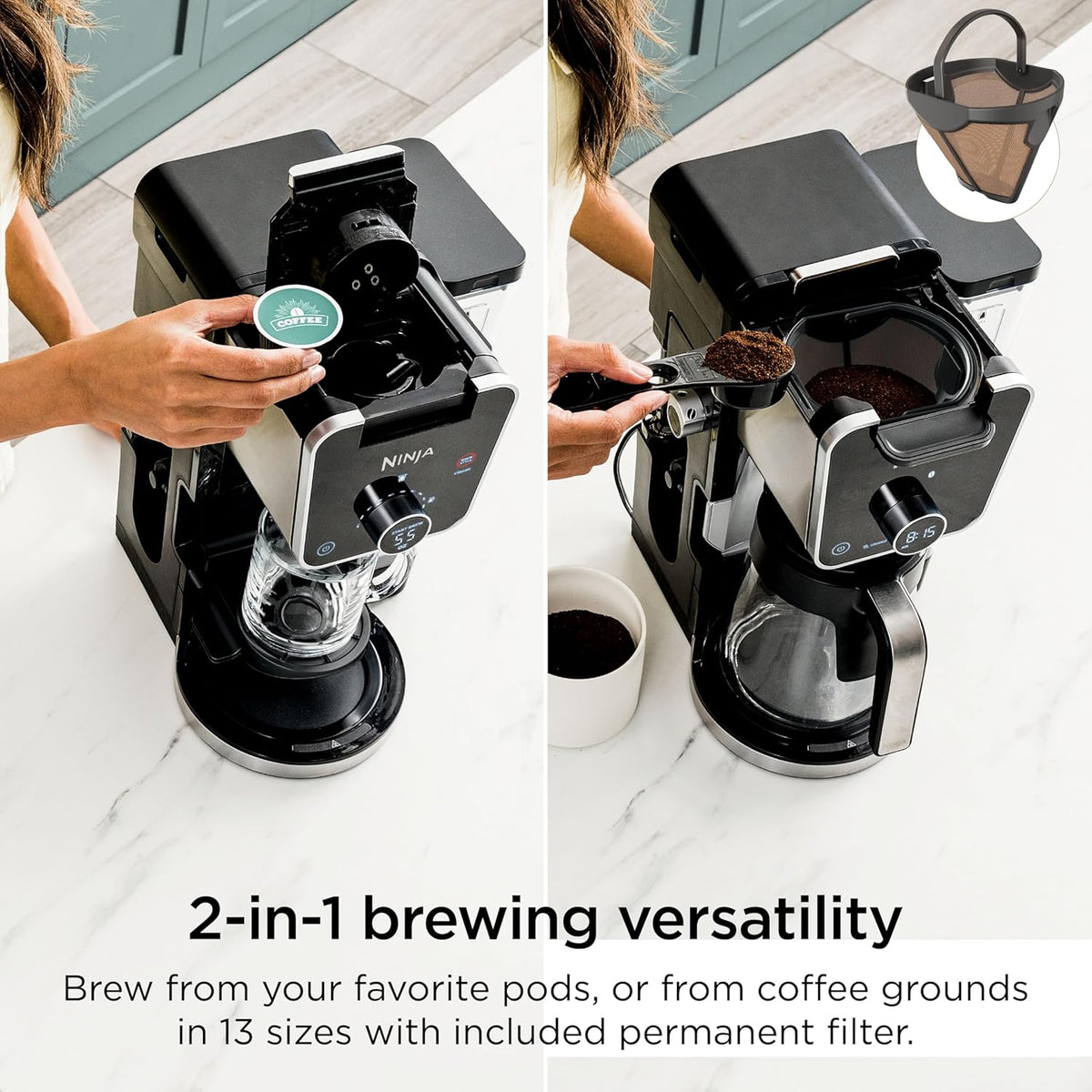 Ninja Specialty Drip Coffee Maker, DualBrew Pro, Black CFP307 | Coffee Machine w/Frother, Permanent Filter, Brew w/Pods & Grounds, K Cups Compatible, 4 Brew Styles, 13 Cup to Pot Sizes