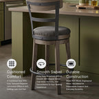 Signature Design by Ashley 1-Piece Swivel Counter Height Bar Stool, Gray | 24-inch seat height, Solid wood base, Metal back supports, Easy-clean polyester upholstery, Nailhead trim, Caitbrook Series