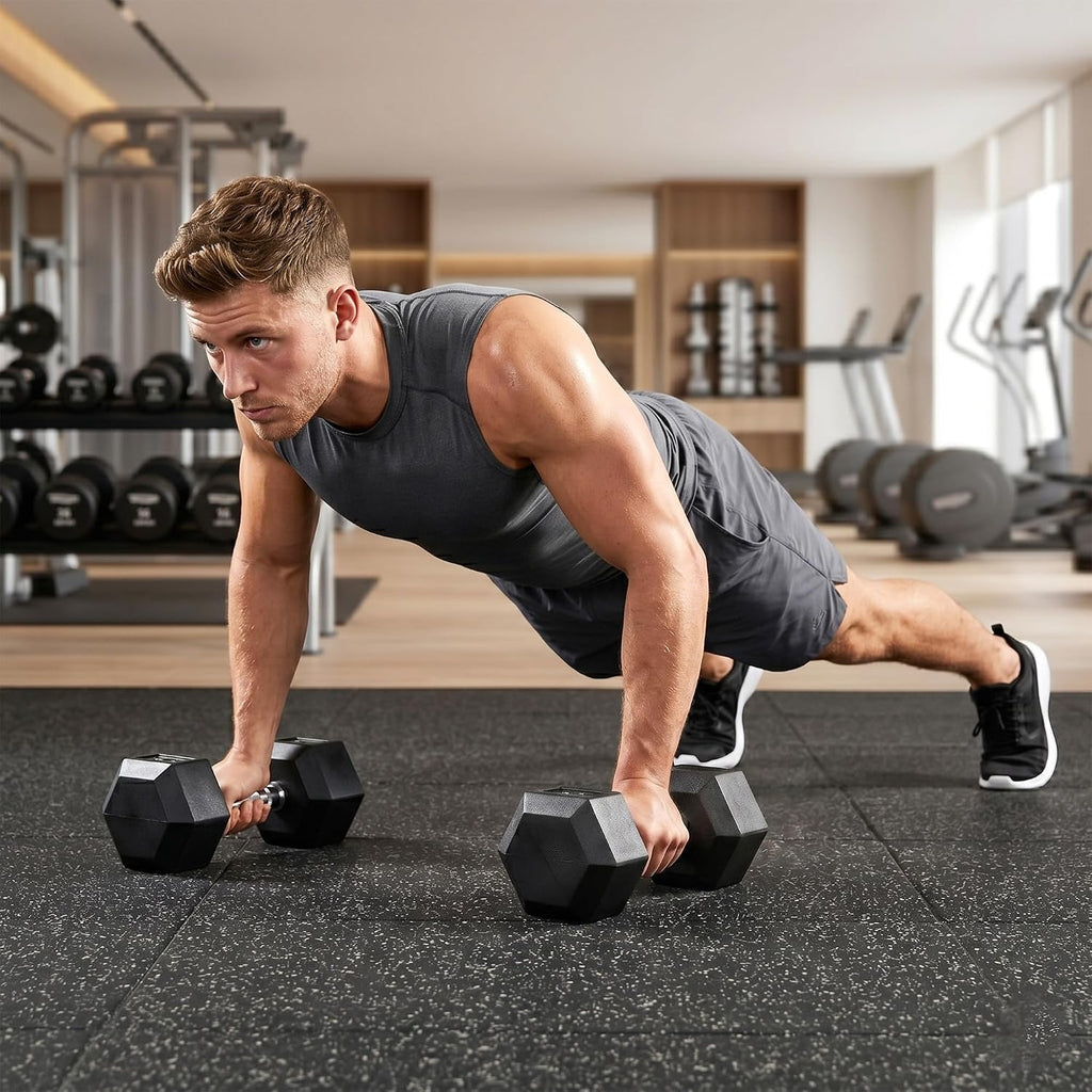 HOMCOM 2x4kg/2x5kg/2x6kg/2x8kg/2x10kg Rubber Hex Dumbbell Set Anti-Rolling Free Weights Dumbbells Pair with Knurled Grip for Home Gym Strength Training Exercise