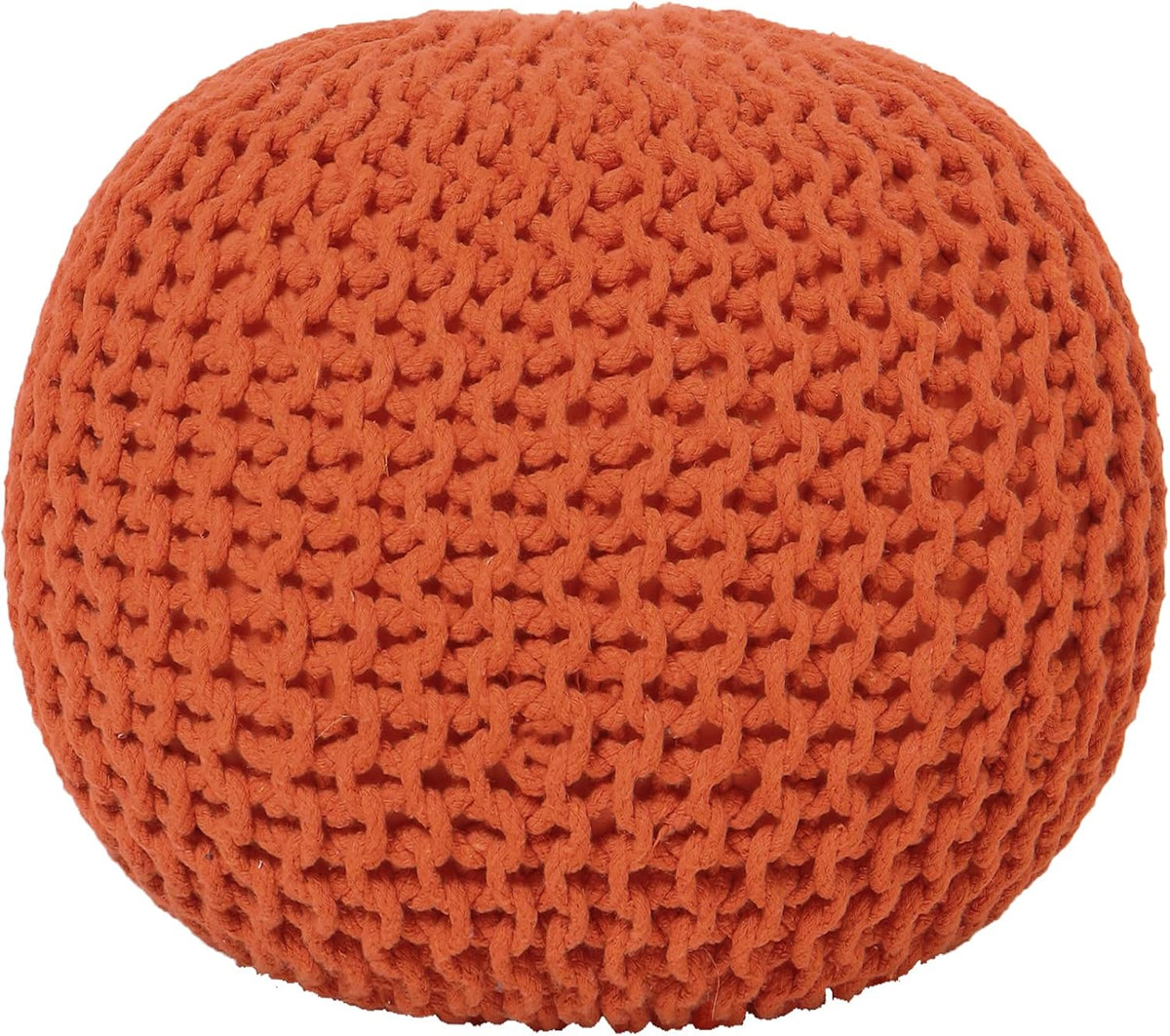 · REDEARTH · Round Pouf Ottoman - Hand Knitted Boho Poof Footrest - Ivory