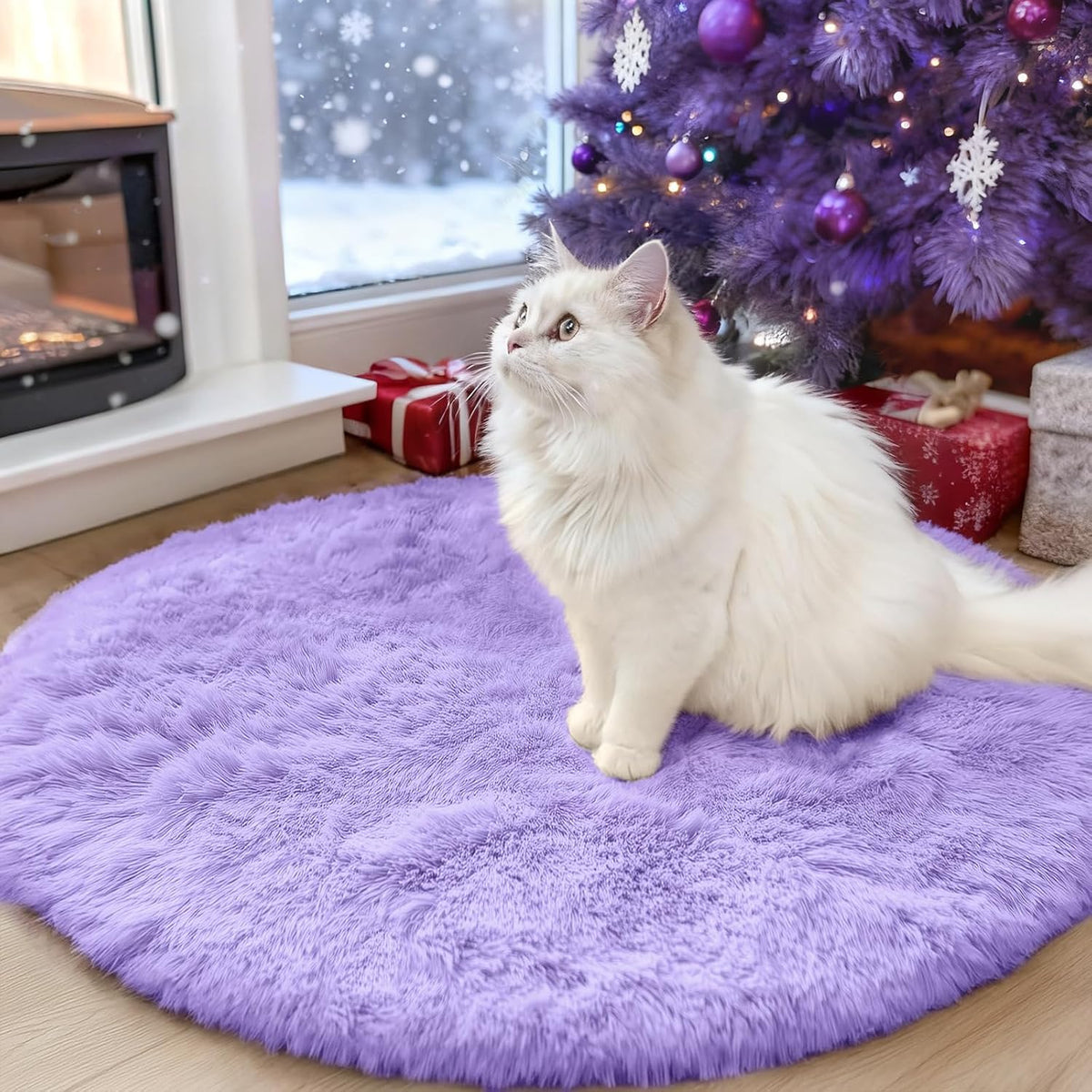 OLANLY Beige Round Rugs for Bedroom - Machine Washable, 4 ft Circle Area Rugs for Living Room, Soft and Fluffy Shaggy Carpet for Teen Girls and Boys, Nursery Rooms, Dorms, Home Decor Aesthetic