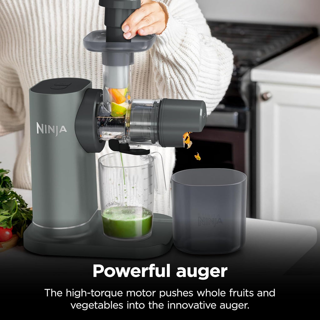 Ninja NeverClog 3-in-1 Juicer, Slicer & Shredder, 32oz Vessel, JC152 | NeverClog auger juices non-stop, plus slicing & shredding attachments. Total Pulp Control, 32-oz vessel, dishwasher safe